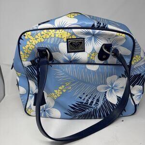 Vintage Y2K Roxy Quicksilver Blue Hibiscus Weekender Bag 15x6x13